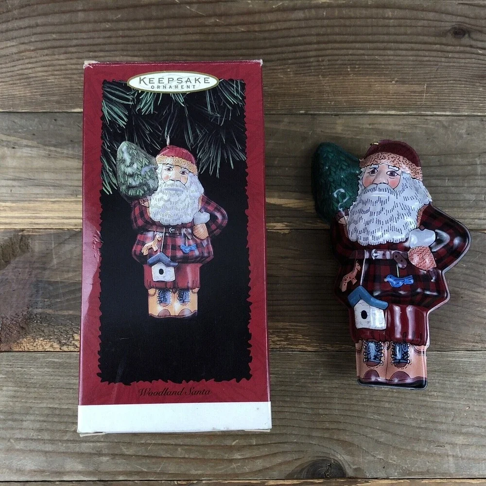 Hallmark Keepsake Ornament WOODLAND SANTA‎ Pressed Vintage 90s Christmas Holiday